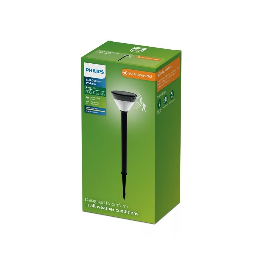 Philips - Solarna LED lampa sa senzorom KYNA LED/3,8W/3,7V 800 mAh 2700K IP44 crna