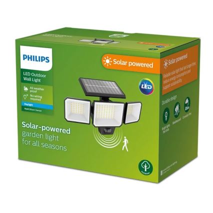 Philips -  LED solarni zidni reflektor sa senzorom pokreta i sumraka NYSIL 3xLED/8,7W/3,7V 2000 mAh IP65