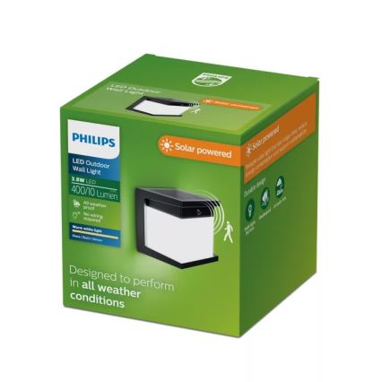 Philips - LED solarno zidno svetlo sa senzorom DIARA LED/3,8W/3,7V 800 mAh 2700K IP44 crna