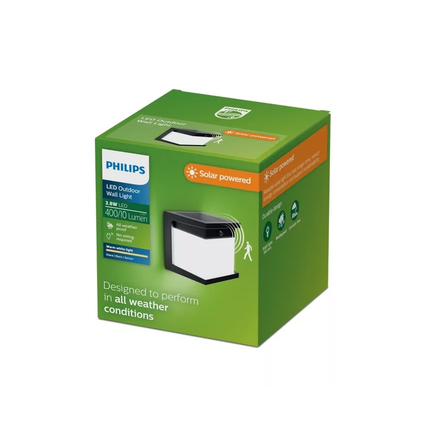 Philips - LED solarno zidno svetlo sa senzorom DIARA LED/3,8W/3,7V 800 mAh 2700K IP44 crna