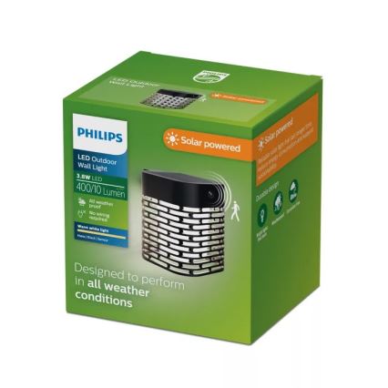 Philips - LED solarno zidno svetlo sa senzorom HARA LED/3,8W/3,7V 800 mAh 2700K IP44 crna