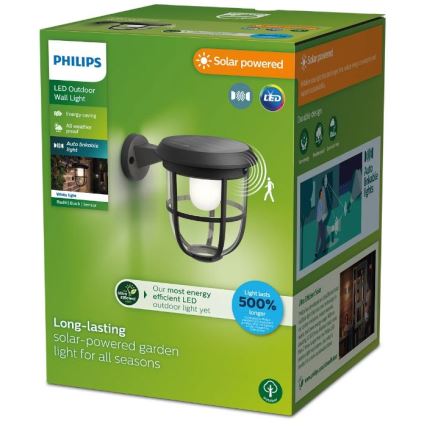 Philips - LED solarno zidno svetlo sa senzorom pokreta i sumraka RADII LED/1,3W/3,7V 2000 mAh 3000K IP44