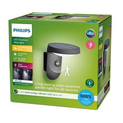 Philips - LED solarno zidno svetlo sa senzorom pokreta i sumraka LED/1,2W/4V 1800 mAh 3000K IP44