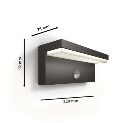Philips - LED spoljašnje zidno svetlo sa senzorom BUSTAN LED/3,8W/230V 2700K IP44