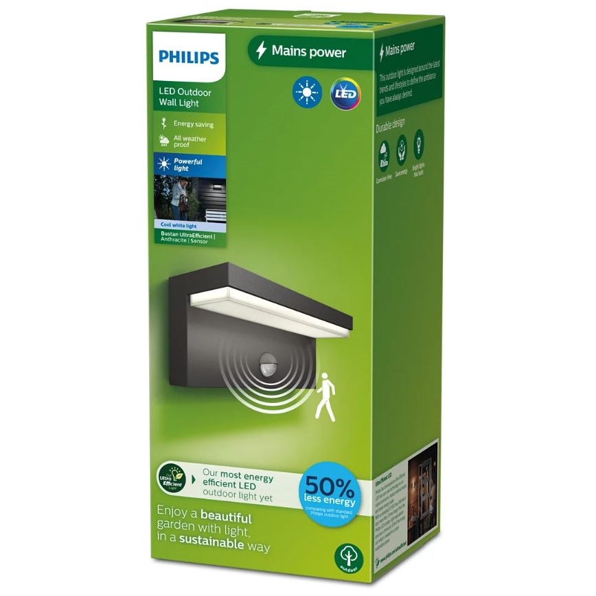Philips - LED spoljašnja zidna svetiljka sa senzorom BUSTAN LED/3,8W/230V 4000K IP44