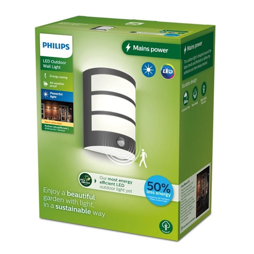 Philips - LED spoljašnje zidno svetlo sa senzorom PYTHON LED/3,8W/230V IP44