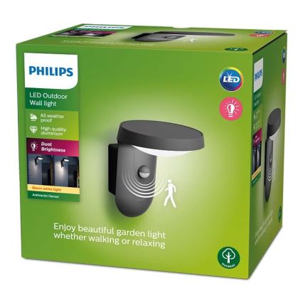 Philips - LED spoljašnje zidno svetlo sa senzorom LED/9W/230V 2700K IP44