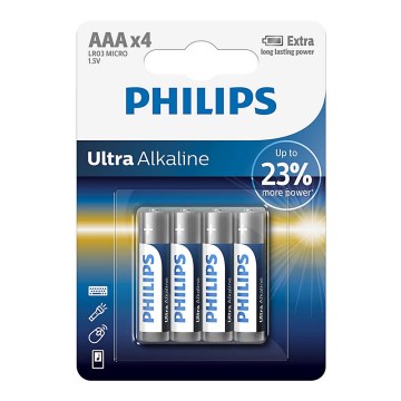 Philips LR03E4B/10 - Alkalna AAA baterija ULTRA ALKALINE 1,5V 1250mAh, 4 kom