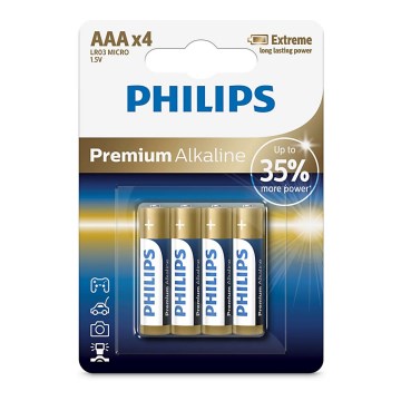 Philips LR03M4B/10 - 4 kom alkalnih AAA baterija PREMIUM ALKALNE 1,5V 1320mAh
