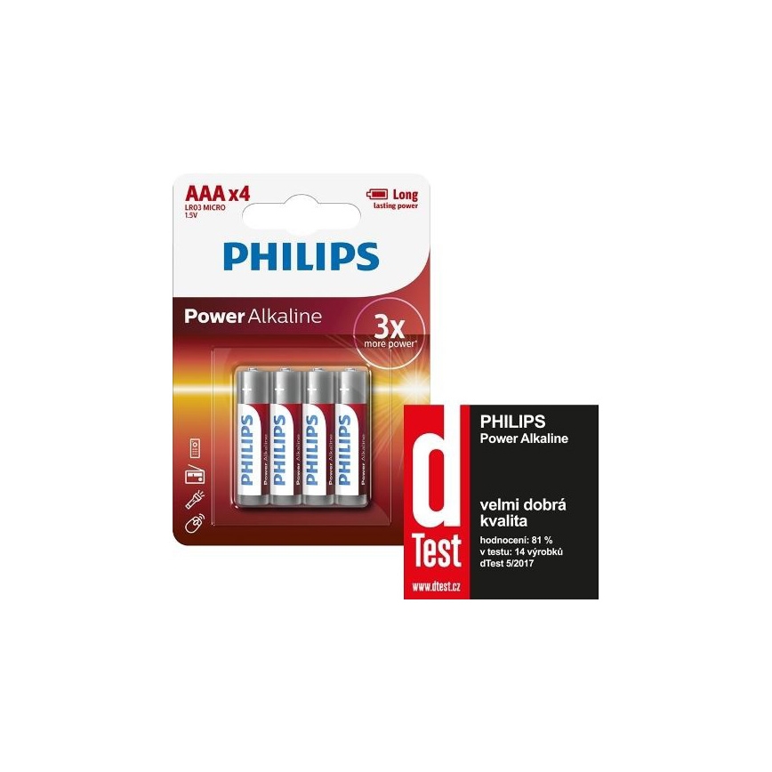 Philips LR03P4B/10 - 4 kom alkalna AAA baterija POWER ALKALINE 1,5V 1150mAh