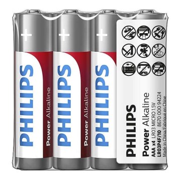 Philips LR03P4F/10 - 4 kom alkalnih baterija AAA POWER ALKALINE 1,5V 1150mAh