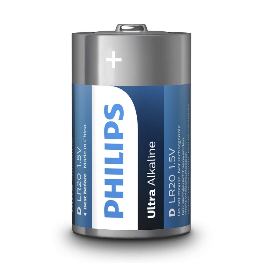 Philips LR20E2B/10 - 2 kom Alkalna baterija D ULTRA ALKALINE 1,5V 15000mAh