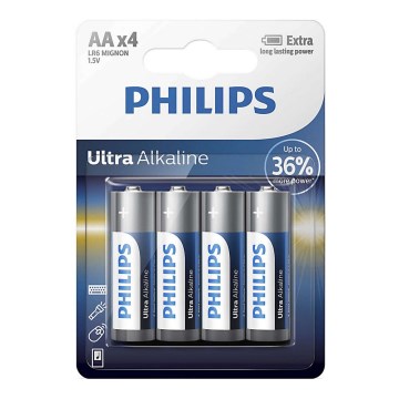 Philips LR6E4B/10 - 4 kom alkalnih AA baterija ULTRA ALKALINE 1,5V 2800mAh