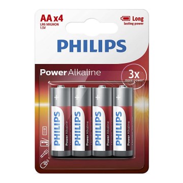 Philips LR6P4B/10 - 4 kom alkalnih AA baterija POWER ALKALINE 1,5V 2600mAh