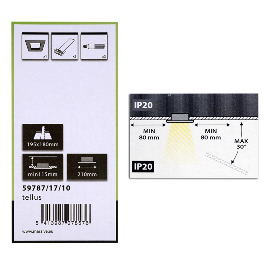 Philips Massive 59787/17/10 - Ugradna stropna svetiljka TELLUS 2xE27/23W/230V