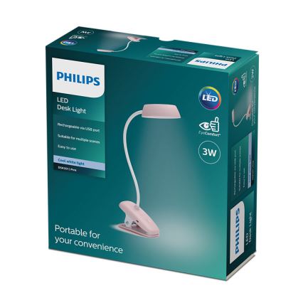 Philips - LED prigušiva lampa sa klipsom DONUTCLIP LED/3W/5V 1200 mAh CRI 90 ružičasta