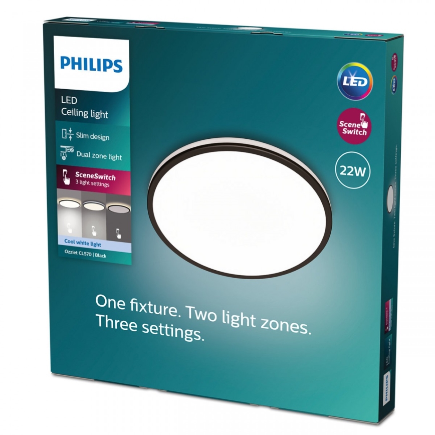 Philips - LED prigušiva stropna svetiljka SCENE SWITCH LED/22W/230V, prečnik 40 cm, 4000K, crna