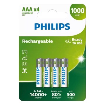 Philips R03B4RTU10/10 - 4 kom Punjive AAA baterije NiMH/1,2V/1000 mAh