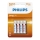 Philips R03L4B/10 - 4 kom cink-hloridnih baterija AAA LONGLIFE 1,5V 450mAh