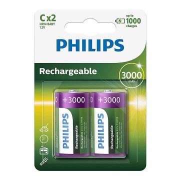 Philips R14B2A300/10 - 2 kom Punjive C baterije MULTILIFE NiMH/1,2 V/3000 mAh