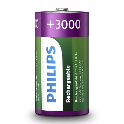 Philips R14B2A300/10 - 2 kom Punjive C baterije MULTILIFE NiMH/1,2 V/3000 mAh