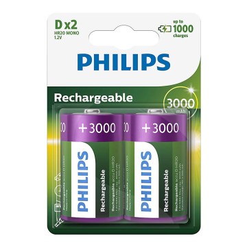 Philips R20B2A300/10 - 2 kom Punjive D baterije MULTILIFE NiMH/1,2V/3000 mAh