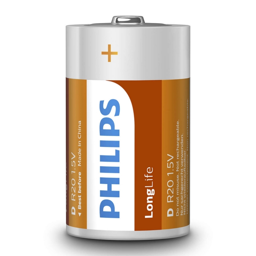 Philips R20L2B/10 - 2 kom cink-hloridnih baterija tip D LONGLIFE 1,5V 5000mAh