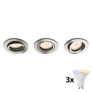 Philips - SET 3x LED RGBW prigušiva ugradna svetiljka 1xGU10/4,8W/230V sjajni hrom + daljinski upravljač
