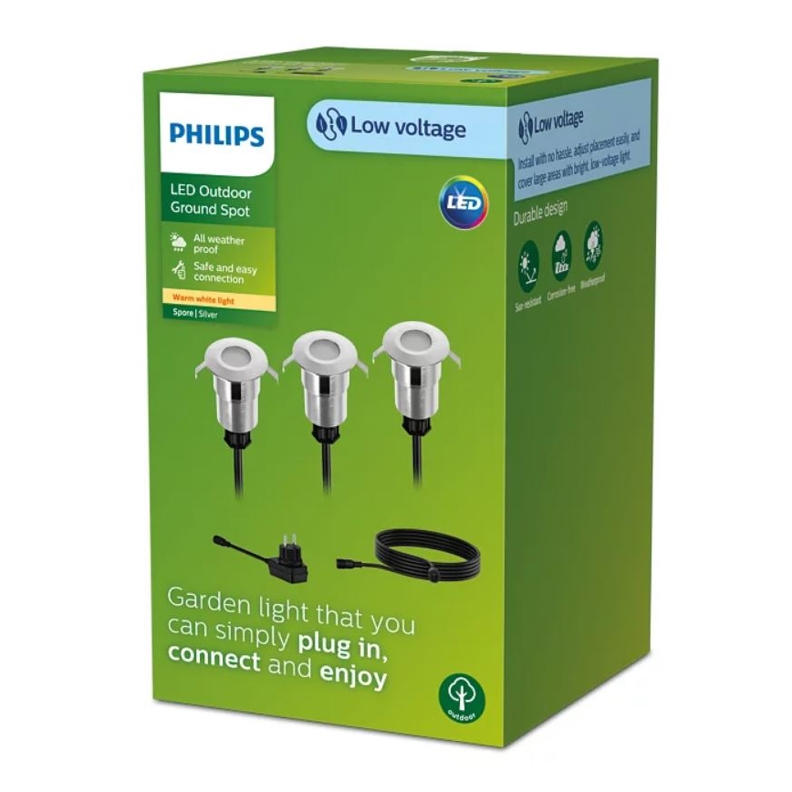 Philips - SET 3x LED Spoljašnje ugradno svetlo SPORE LED/1W/24/230V IP67