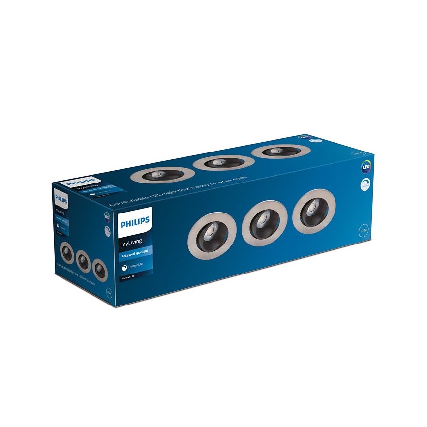 Philips - SET od 3 prigušiva LED ugradna svetla za kupatilo ABROSA LED/9W/230V IP44