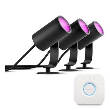 Philips - SET 3x RGB LED prigušiva spot svetiljka Hue LILY LED/8W/230V 2200-6500K IP65 + Hue bridge