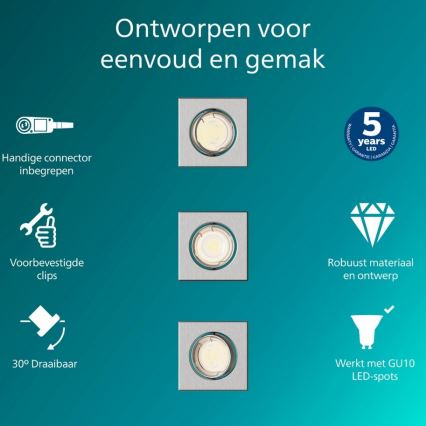 Philips - SET 3x ugradna svetiljka PERIDOT 1xGU10/7W/230V srebrna