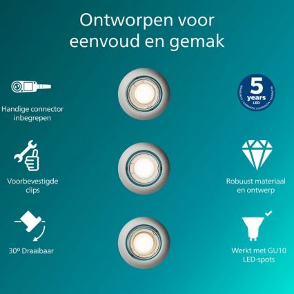 Philips - SET od 3 ugradnih svetiljki PERIDOT 1xGU10/7W/230V srebrne