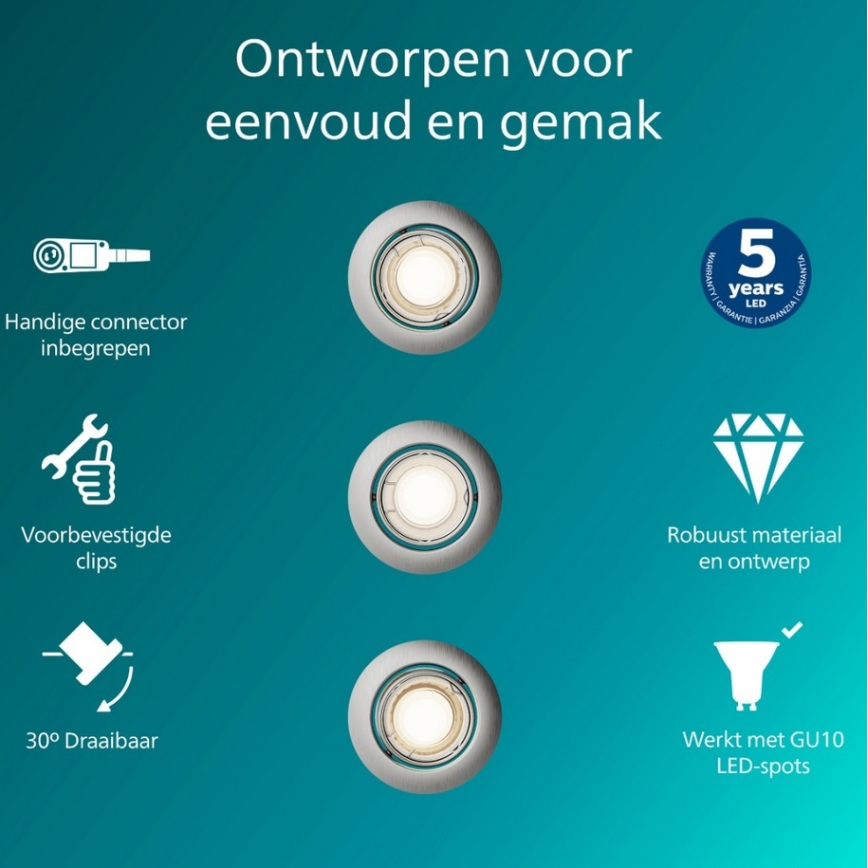 Philips - SET od 3 ugradnih svetiljki PERIDOT 1xGU10/7W/230V srebrne
