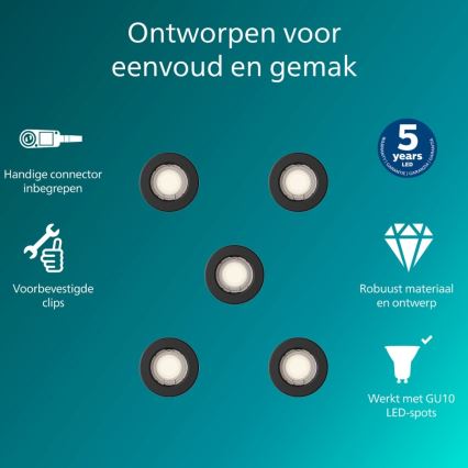 Philips - SET od 5 ugradnih plafonskih svetala PERIDOT 1xGU10/7W/230V crne