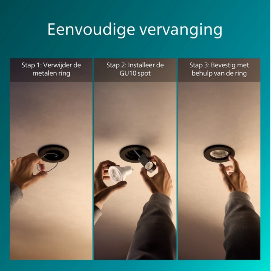 Philips - SET od 5 ugradnih plafonskih svetala PERIDOT 1xGU10/7W/230V crne