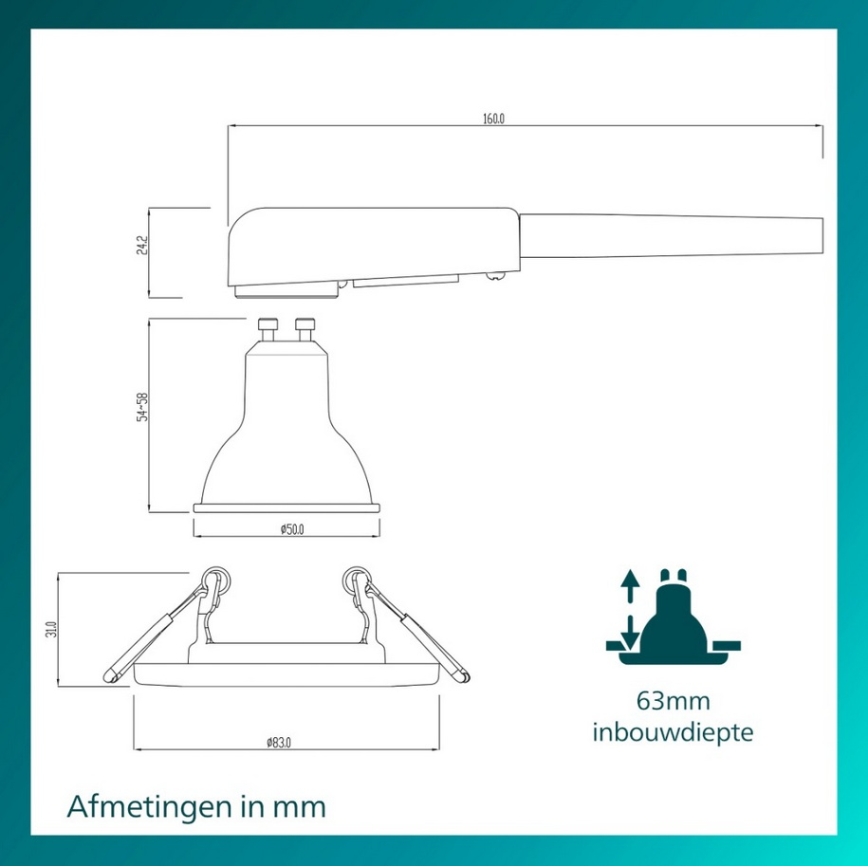 Philips - SET od 5 ugradnih plafonskih svetala PERIDOT 1xGU10/7W/230V crne