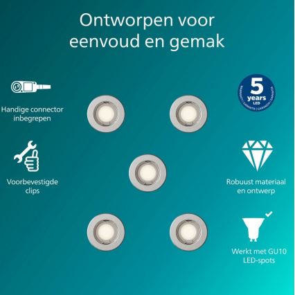 Philips - SET od 5 ugradnih svetala PERIDOT 1xGU10/7W/230V srebrna