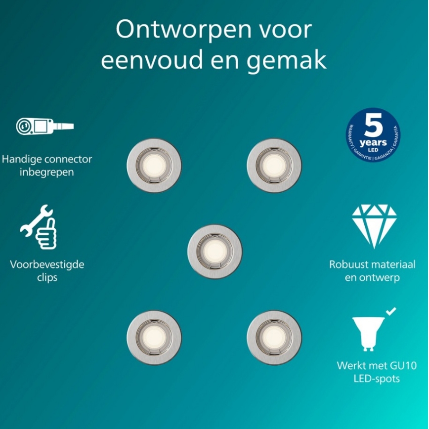 Philips - SET od 5 ugradnih svetala PERIDOT 1xGU10/7W/230V srebrna