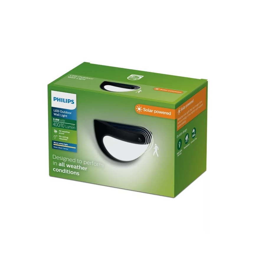 Philips - LED solarno zidno svetlo sa senzorom SWYN LED/3,8W/3,7V 800 mAh 2700K IP44 crno