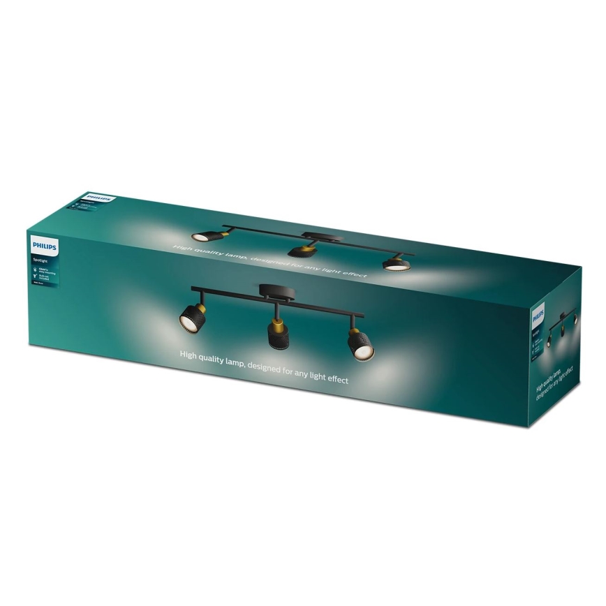 Philips - Spot svetiljka NIALL 3xGU10/5W/230V crna/mesing