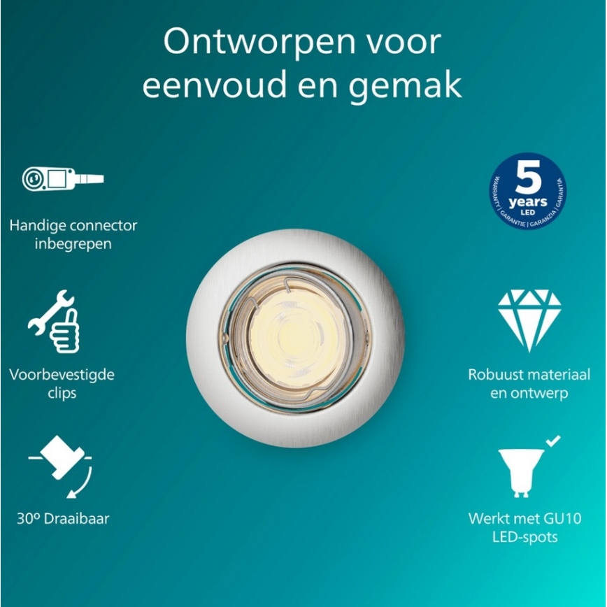 Philips - ugradna stropna svetiljka PERIDOT 1xGU10/7W/230V srebrna