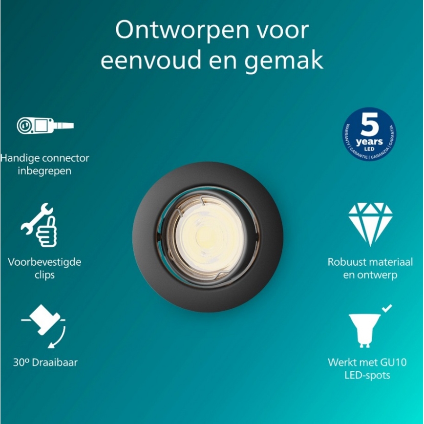 Philips - Ugradno svetlo PERIDOT 1xGU10/7W/230V crno