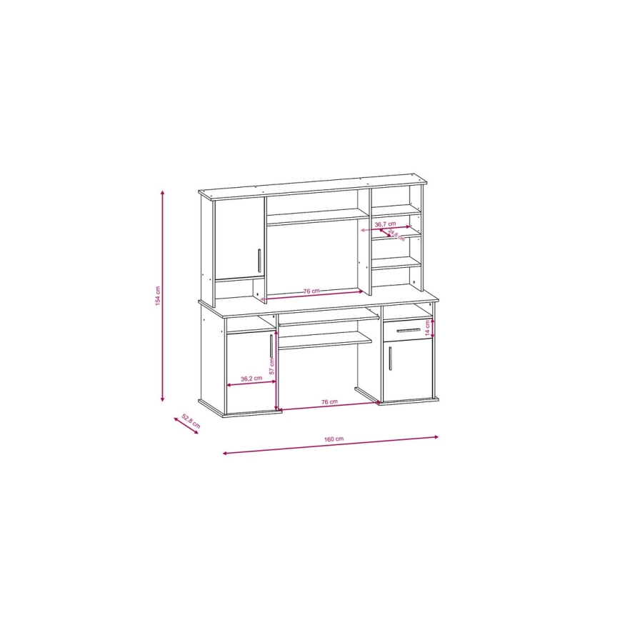 Pisaći sto sa policom ELIAN hrast sonoma siva/bela