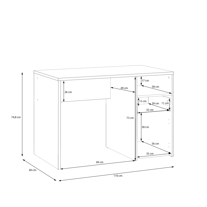 Pisaći sto URO hrast Artisan/bela