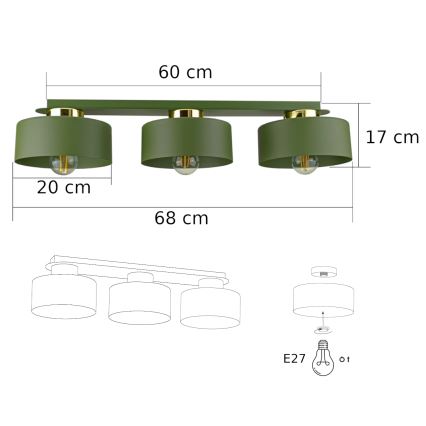 Plafonska lampa IGNIA 3xE27/60W/230V zelena/zlatna