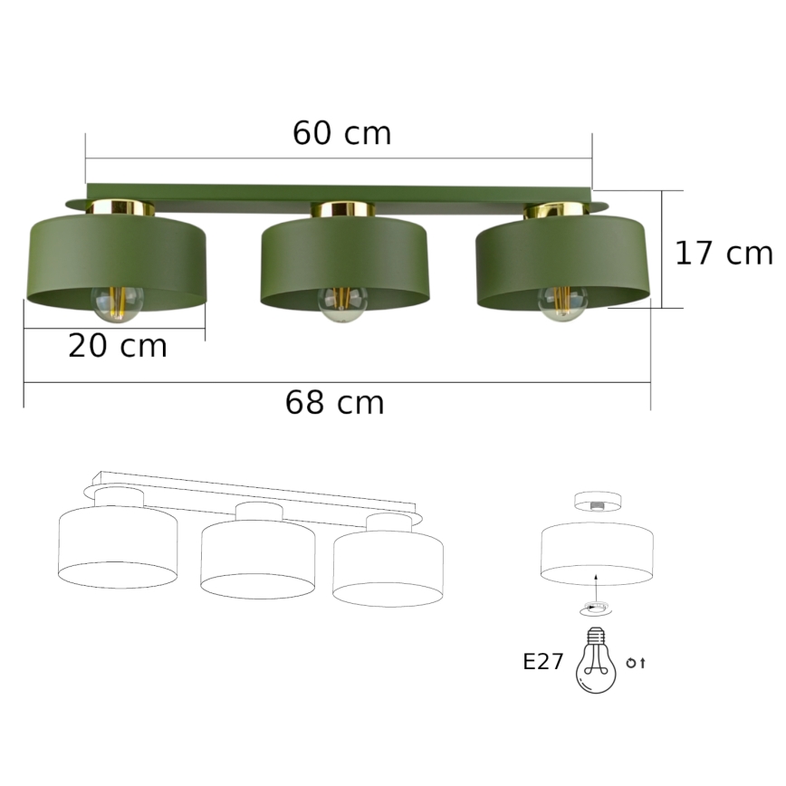 Plafonska lampa IGNIA 3xE27/60W/230V zelena/zlatna