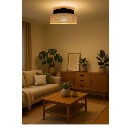 Plafonska svetiljka BOHO 1xE27/60W/230V, prečnik 40 cm, crna/bež