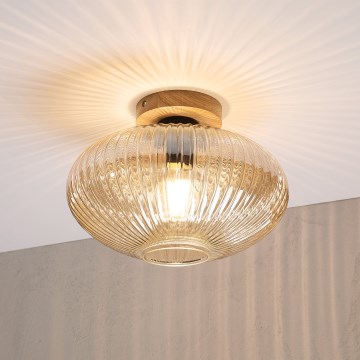 Plafonska svetiljka MILOU WOOD 1xE27/15W/230V hrast/dimljeno bež prečnik 29 cm