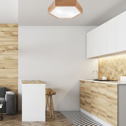Plafonska svetiljka OAK HEX 2xE27/60W/230V, prečnik 43 cm, hrast